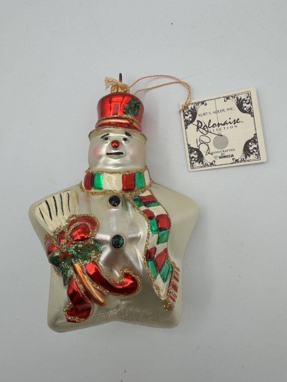 Kurt Adler Polonaise STAR SNOWMAN Blown Glass Holiday Christmas Ornament